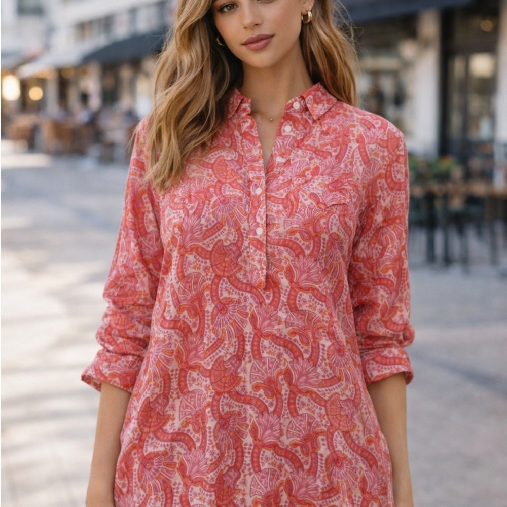 Oliphant Multicolor Floral Long Sleeve Cotton Blouse Size Small 51886